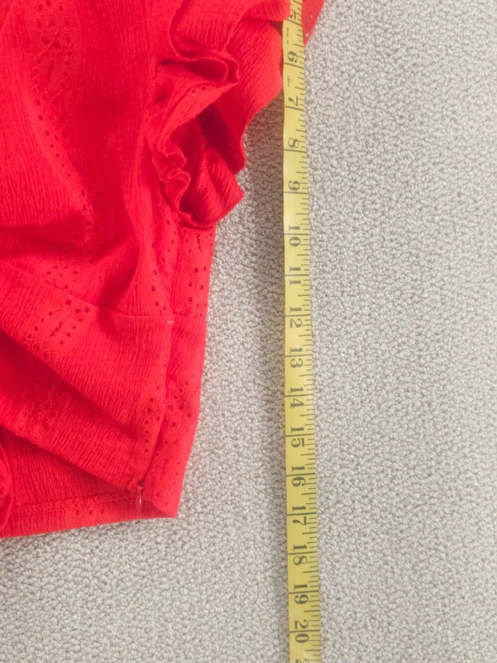 FB Sister Red Eyelet Ruffle Sleeve Ruched Drawstring Crop Top - Picture 6 of 7